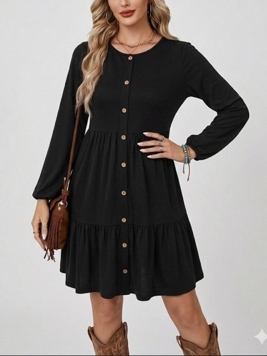 Dresses & Skirts - Elegant Black Button-Down Dress